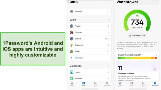 Screenshot of 1Password Mobile app interface