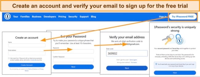 Screenshot of 1Password registration steps