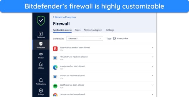 You can customize Bitdefender’s firewall settings to your liking