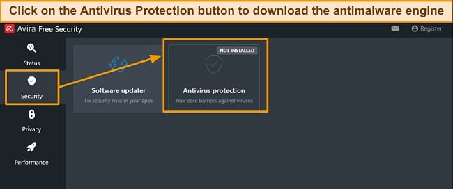 Screenshot of Avira's security tab