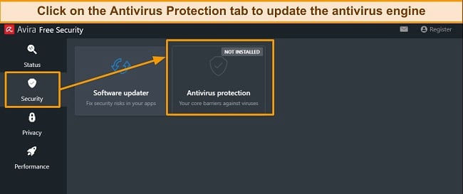 Antivirus Protection tab to update