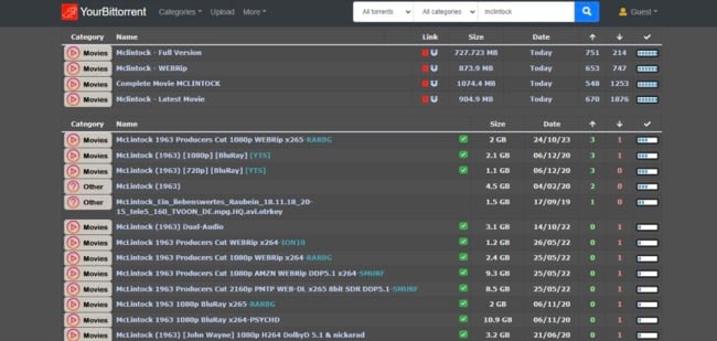 image of YourBittorrent search results for 1963 McLintock public domain movie
