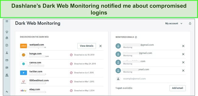 I used Dashlane’s Dark Web Monitoring to check if I had any compromised logins
