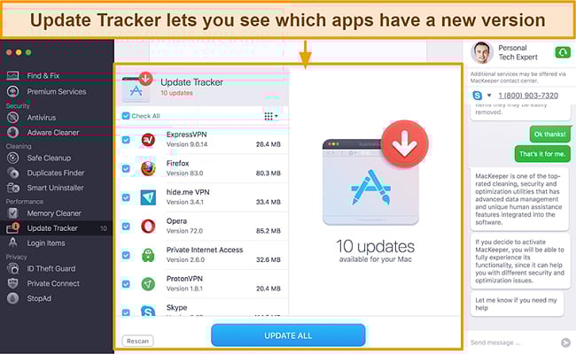 Image of MacKeeper Update Tracker identifying apps that need updating
