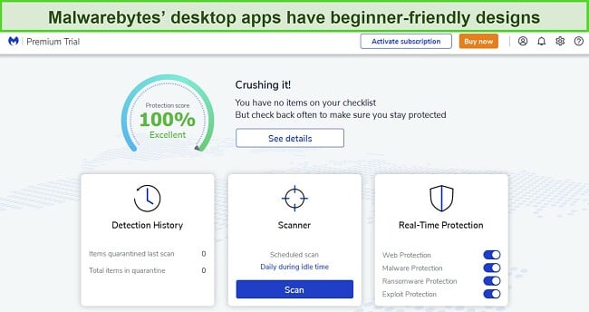 Screenshot showing Malwarebytes' desktop app interface