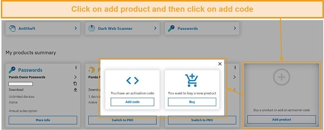 Adding Panda Dome Passwords subscription to Panda Security account