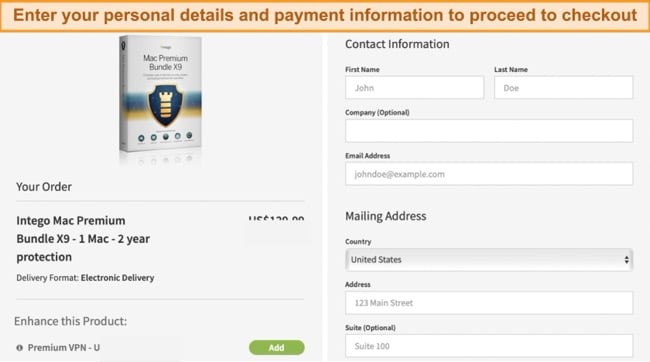 Screenshot of Intego's order review page